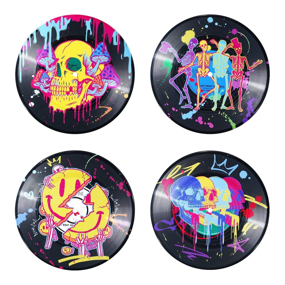 Trippy Vinyl Record Decor Set Of 4 - Indie Aesthetic Records Scull Wall Decor,⭐️